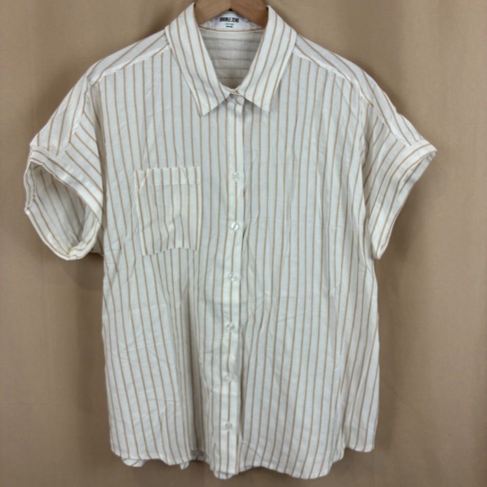 Double Zero Striped Button Down L Rayon Blend Coastal Minimalist Office Chic